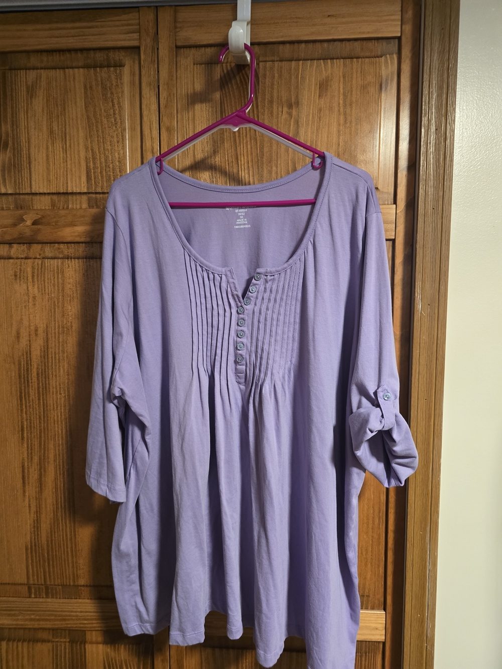 Woman Within Lavender Pleated Henley Tunic